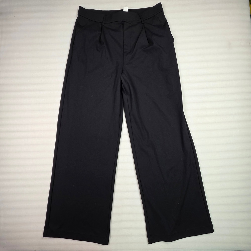 Halara Black Wide Leg Pleated Dress Pants High Waisted Trousers Large Regular